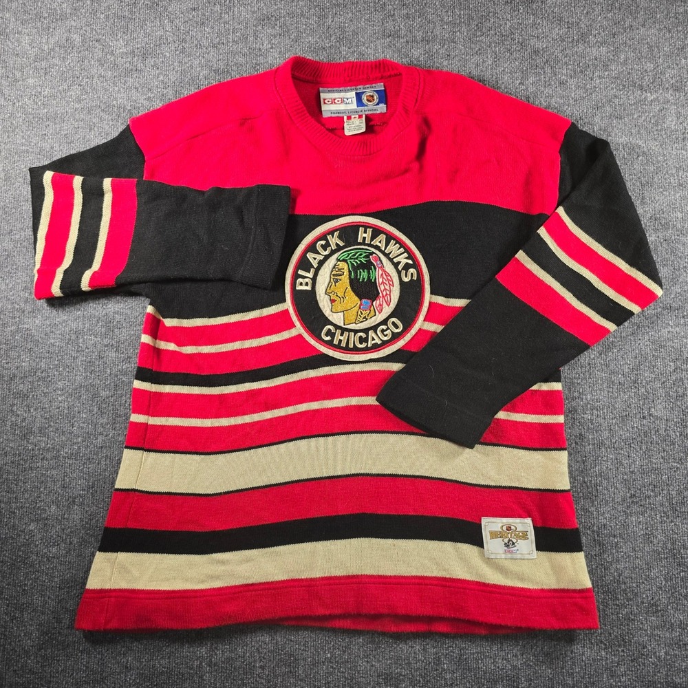 Vintage CCM Heritage NHL Chicago Black Hawks Knit Hockey Jersey Red Black XXL